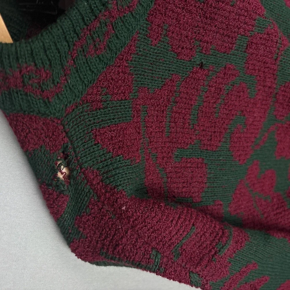 Vintage 90s Metropolis Sweater Men's Medium Floral Leaf Pattern Cottagecore